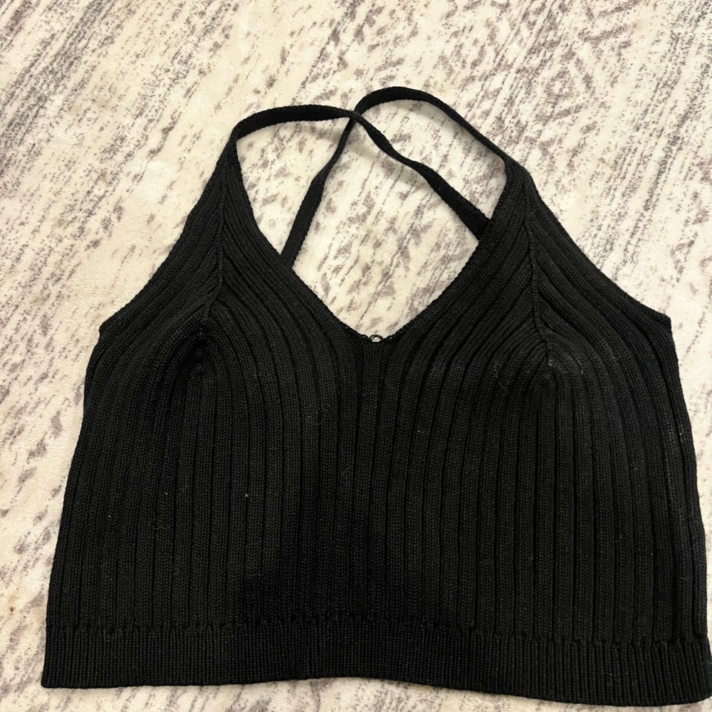 Olivaceous Black Ribbed Knit Top